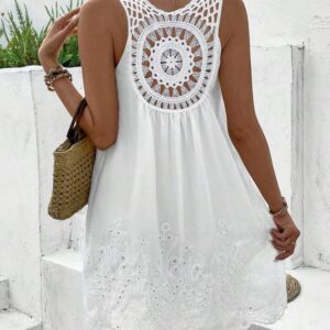 Holiday  Lace Splice Sleeveless Dress Vacation Beach Outfits Women